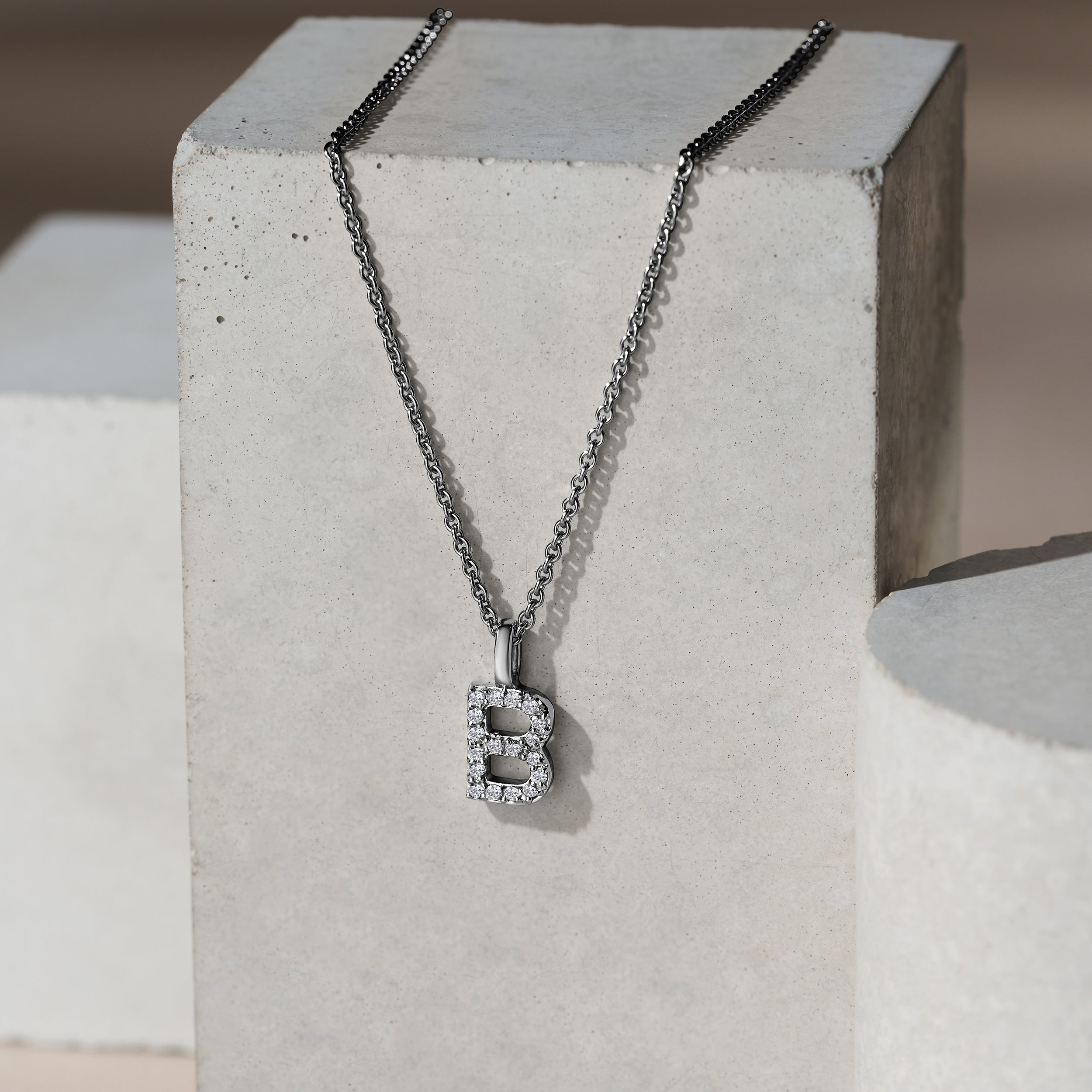 Love Letter Initial B Lab Diamond Necklace set in 9K White Gold